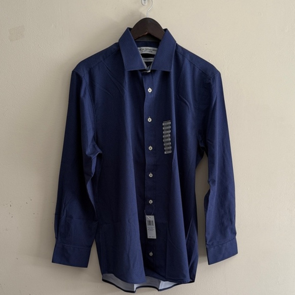 Nick Graham Everywhere Stretch Modern Fit Navy Blue Shirt Medium 32/33